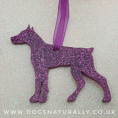 Dobermann (Cropped/Docked) Dog Breed Glitter Decoration (Choose from 11 colours or a Mix)